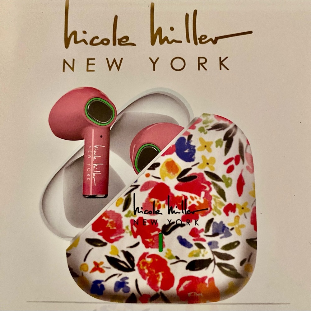 Nicole Miller Pink Wireless Earbuds with Floral Case